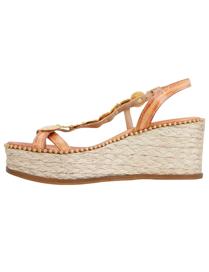 Spatarella Sandali Infradito Donna In Pelle Naturale Con Accessori Oro E Zeppa In Corda