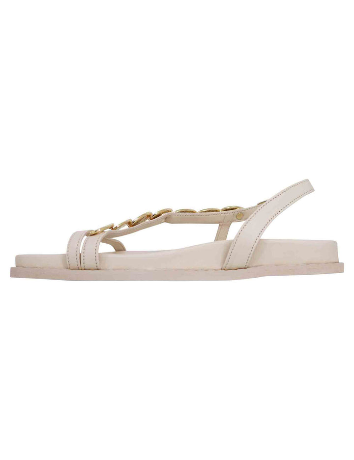 Spatarella Sandali Infradito Donna Slingback In Pelle Off White Con Foglie D'oro