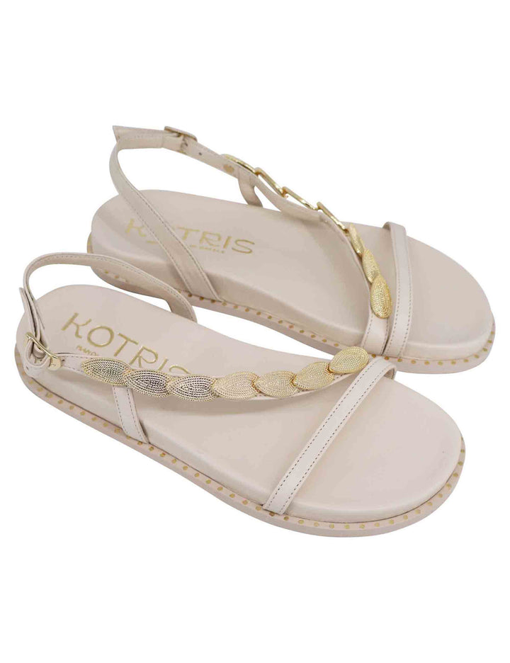 Spatarella Sandali Infradito Donna Slingback In Pelle Off White Con Foglie D'oro