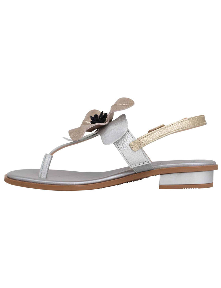 Spatarella Sandali Infradito Flat Donna In Pelle Argento Con Fiore