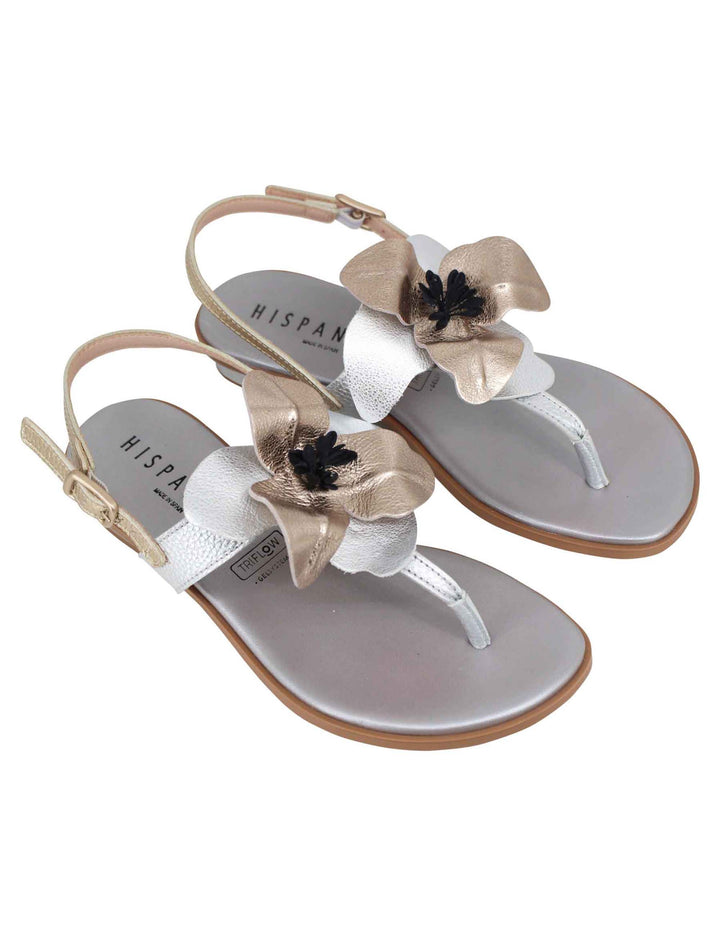 Spatarella Sandali Infradito Flat Donna In Pelle Argento Con Fiore