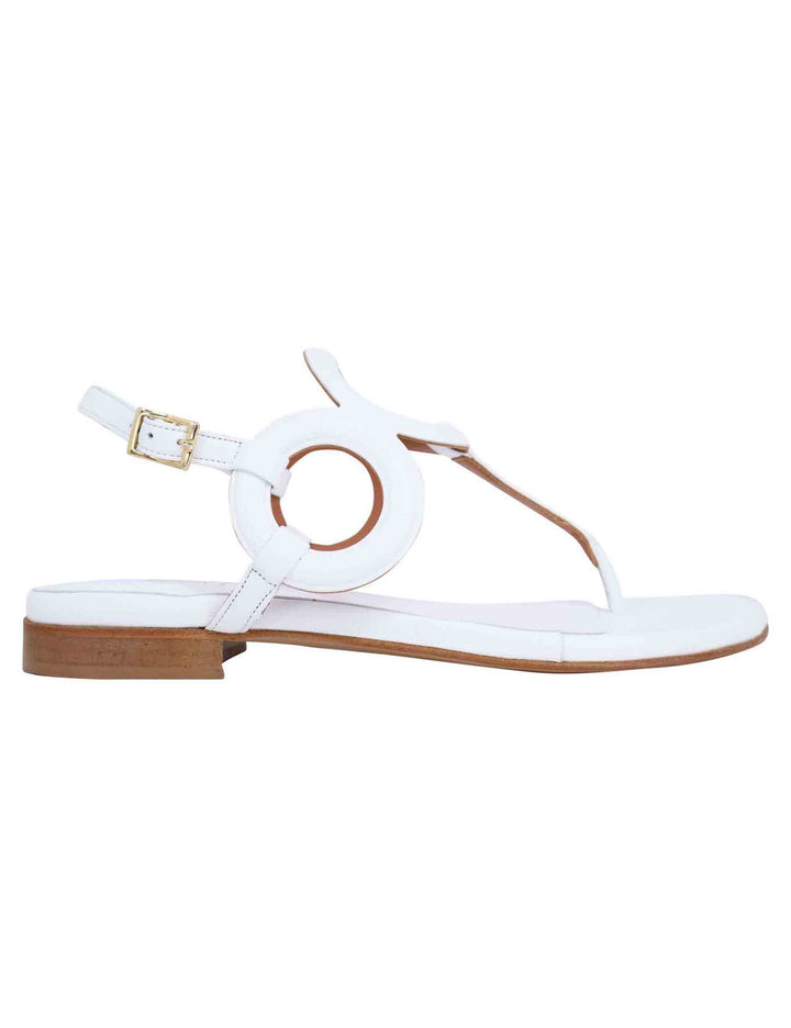 Spatarella Sandali Infradito Slingback Donna In Pelle Bianca Con Punta Tonda E Tacco Basso