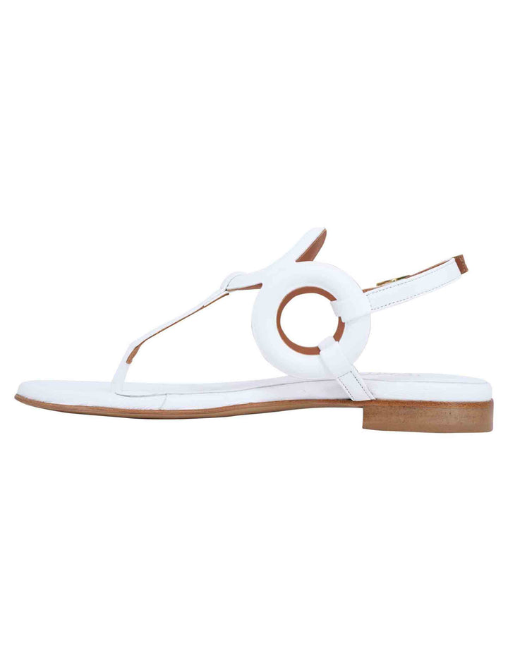 Spatarella Sandali Infradito Slingback Donna In Pelle Bianca Con Punta Tonda E Tacco Basso