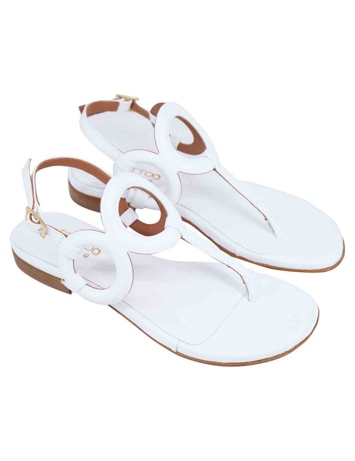 Spatarella Sandali Infradito Slingback Donna In Pelle Bianca Con Punta Tonda E Tacco Basso