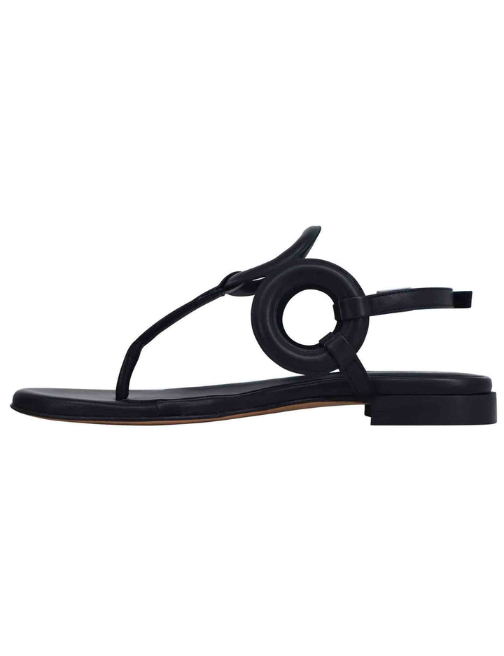 Spatarella Sandali Infradito Slingback Donna In Pelle Nera Con Punta Tonda E Tacco Basso