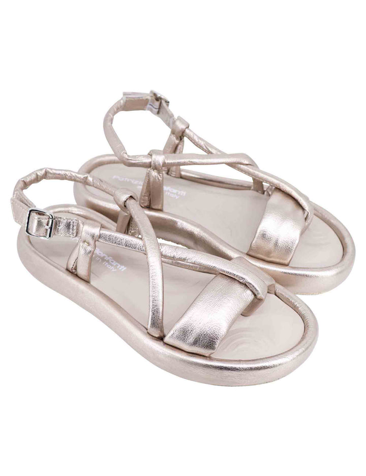 Spatarella Sandali Infradito Slingback Donna In Pelle Platino Con Zeppa Bassa