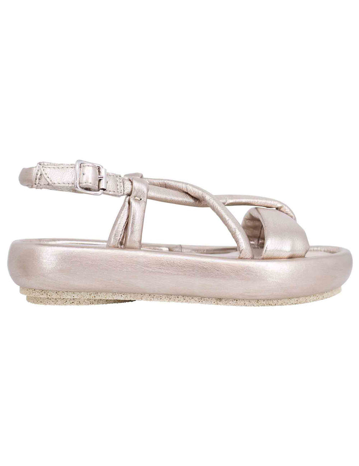 Spatarella Sandali infradito slingback donna in pelle platino con zeppa bassa