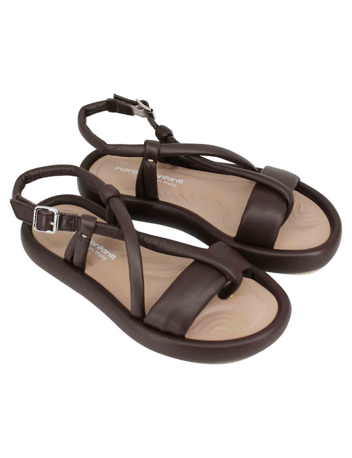 Spatarella Sandali Infradito Slingback Donna In Pelle Testa Di Moro Con Zeppa Bassa