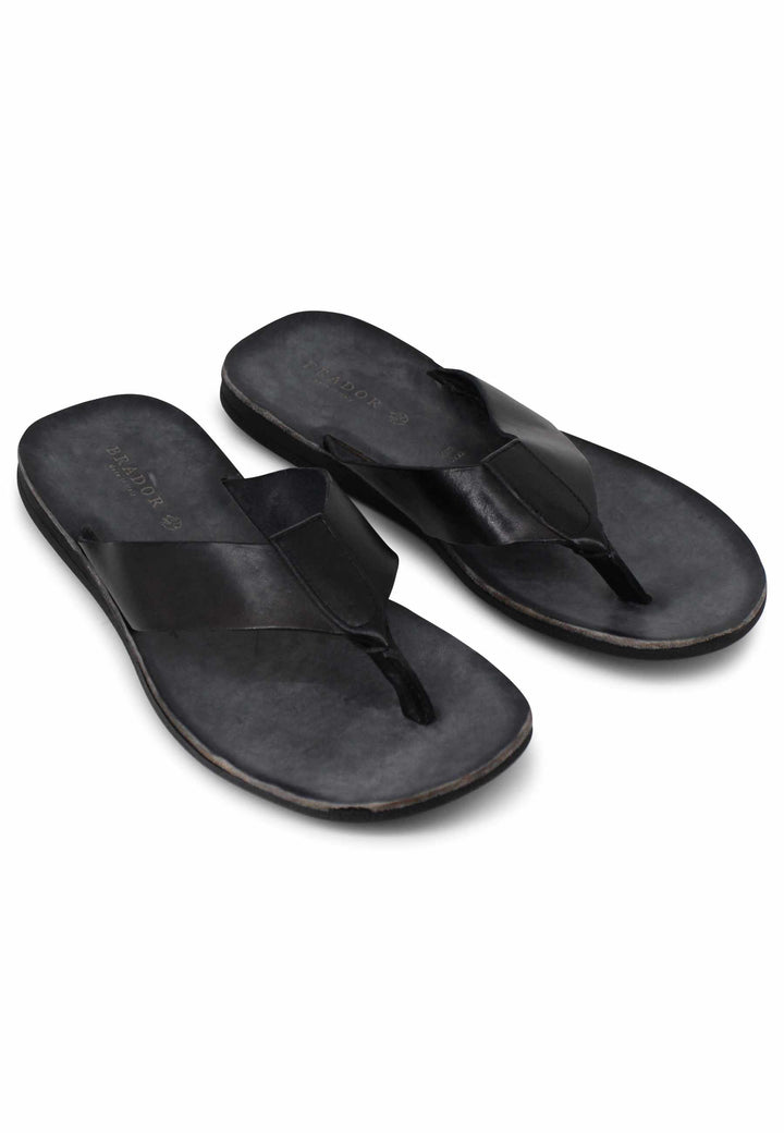 Spatarella Sandali Infradito Uomo In Pelle Nera Con Suola In Gomma