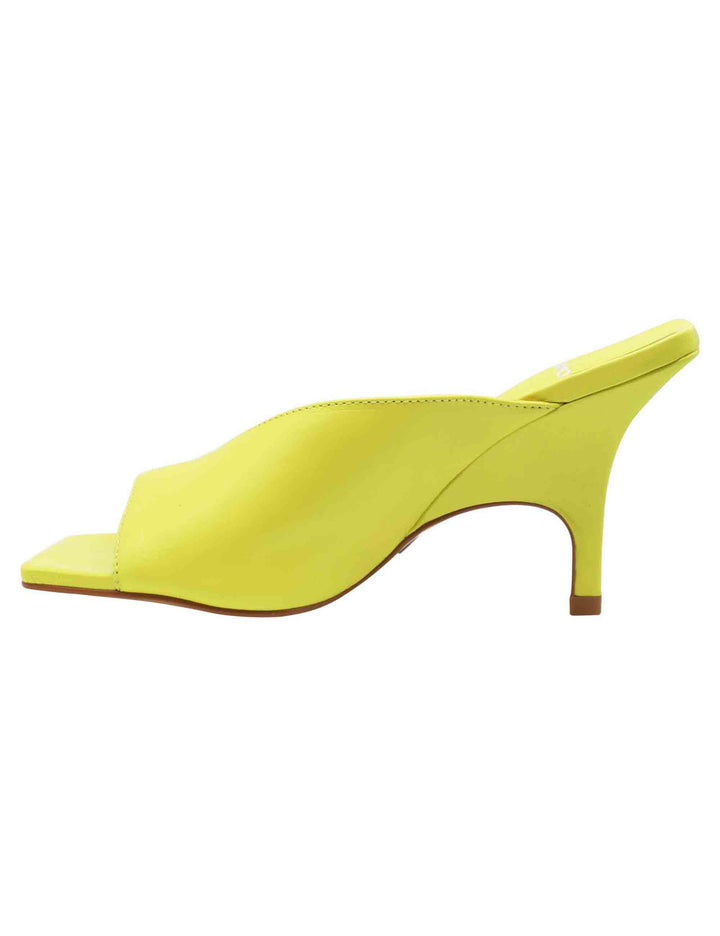 Spatarella Sandali Scalzati Donna In Pelle Gialla Con Punta Quadra E Tacco Alto Zeppa