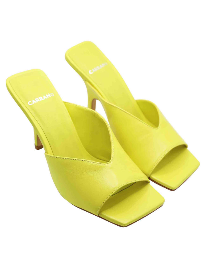 Spatarella Sandali Scalzati Donna In Pelle Gialla Con Punta Quadra E Tacco Alto Zeppa