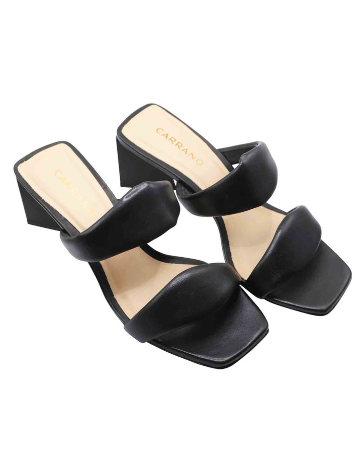 Spatarella Sandali Scalzati Donna In Pelle Nera A Doppia Fascia Con Punta Quadra