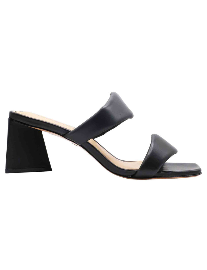 Spatarella Sandali scalzati donna in pelle nera a doppia fascia con punta quadra