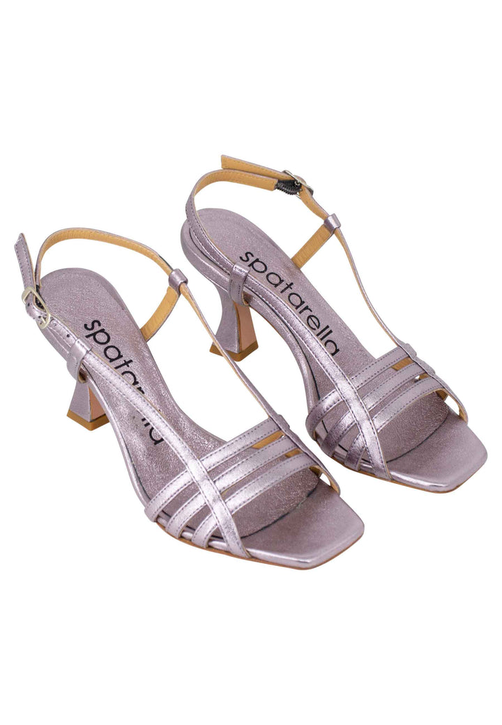 Spatarella Sandali Silngback Donna In Pelle Laminata Lilla Con Tacco Alto E Punta Quadra