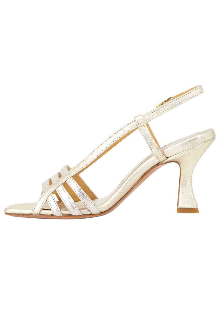 Spatarella Sandali Silngback Donna In Pelle Laminata Platino Con Tacco Alto E Punta Quadra