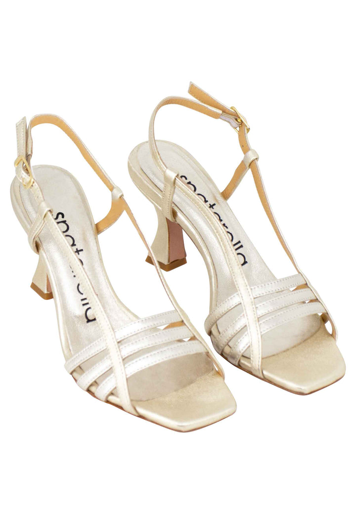 Spatarella Sandali Silngback Donna In Pelle Laminata Platino Con Tacco Alto E Punta Quadra