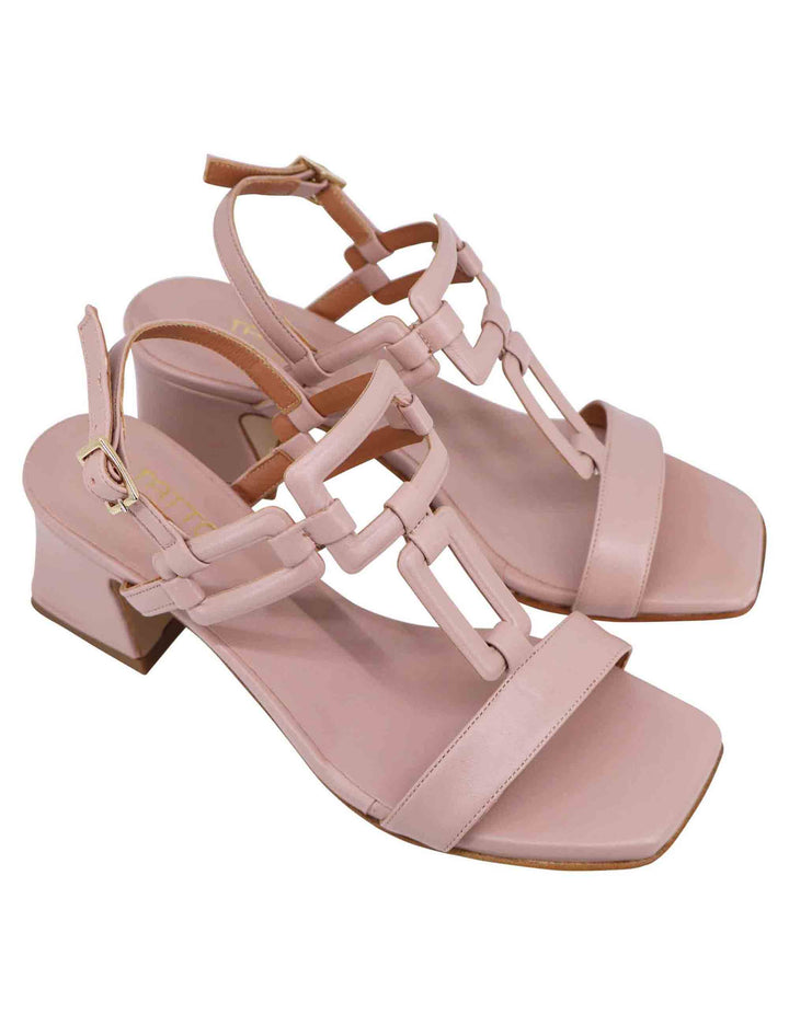 Spatarella Sandali Sligback Donna In Pelle Cipria Con Punta Quadra E Tacco In Pelle