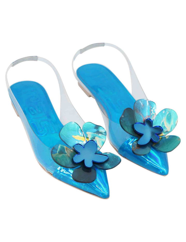 Spatarella Sandali Slingback Bassi Donna In Plexy Con Riporti In Pelle Blu