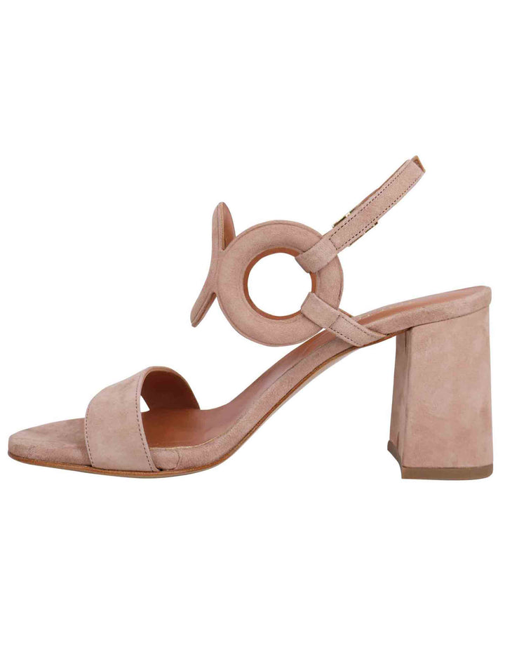 Spatarella Sandali Slingback Donna In Camoscio Beige Con Tacco Alto E Punta Tonda