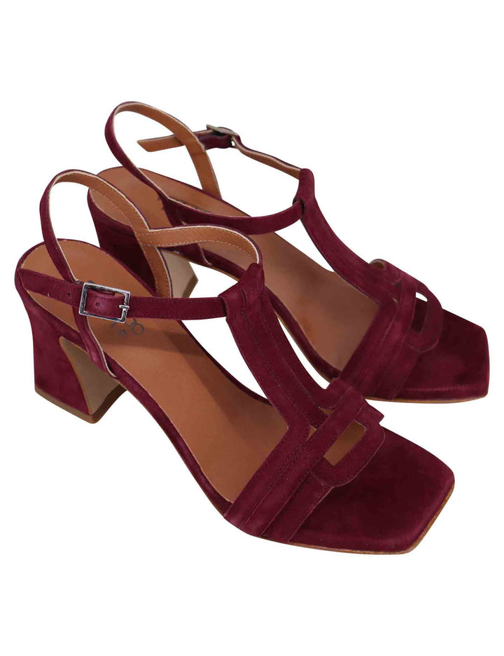 Spatarella Sandali Slingback Donna In Camoscio Bordeaux Con Punta Quadra
