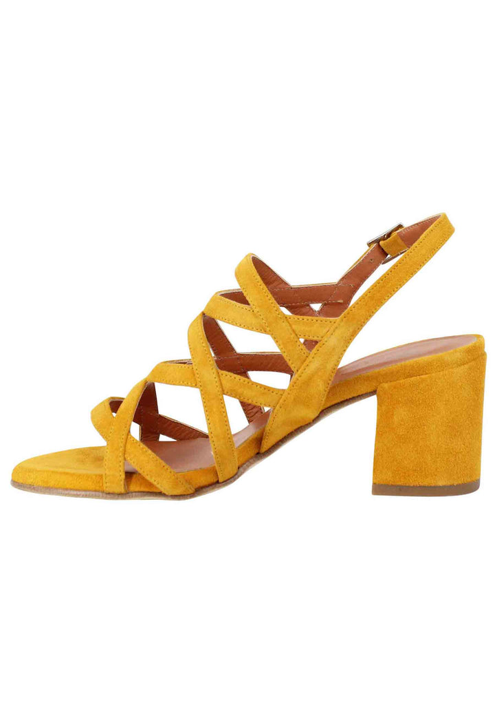 Spatarella Sandali Slingback Donna In Camoscio Giallo Con Tacco Alto