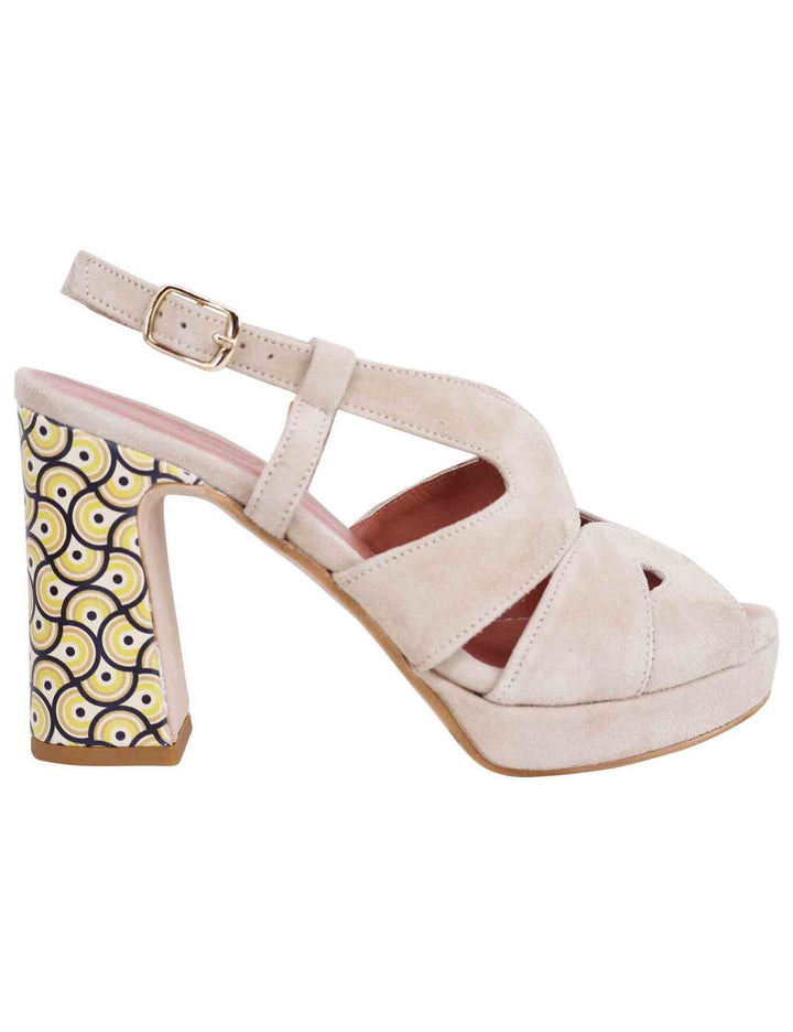 Spatarella Sandali Slingback Donna In Camoscio Sabbia Con Tacco Alto E Plateau