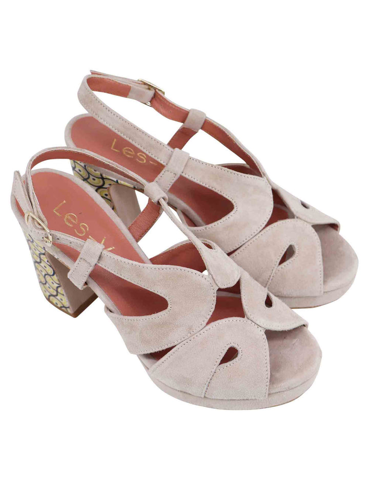 Spatarella Sandali Slingback Donna In Camoscio Sabbia Con Tacco Alto E Plateau