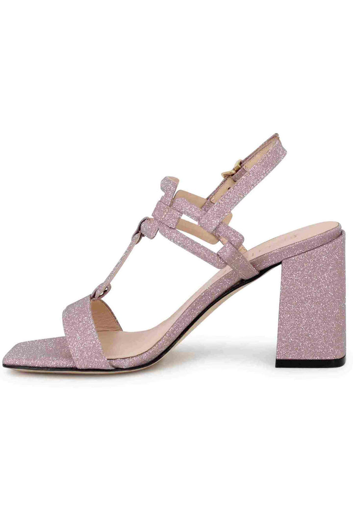 Spatarella Sandali Slingback Donna In Glitter Rosa Con Tacco Alto E Punta Quadra