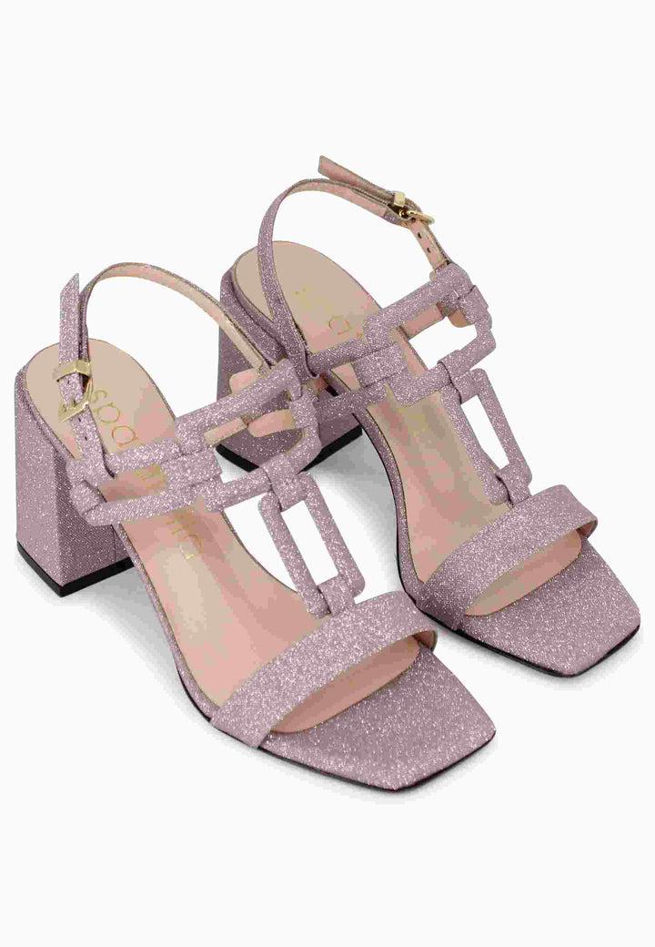 Spatarella Sandali Slingback Donna In Glitter Rosa Con Tacco Alto E Punta Quadra