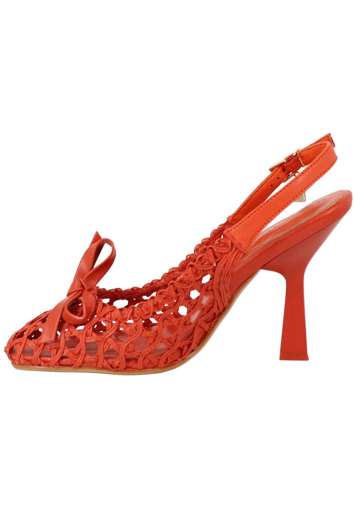 Spatarella Sandali Slingback Donna In Pelle Arancio Intrecciata Tacco Alto