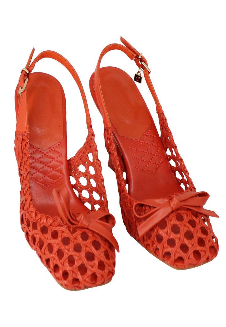 Spatarella Sandali Slingback Donna In Pelle Arancio Intrecciata Tacco Alto