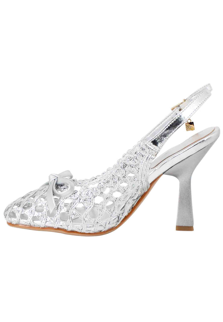 Spatarella Sandali Slingback Donna In Pelle Argento Intrecciata Tacco Alto