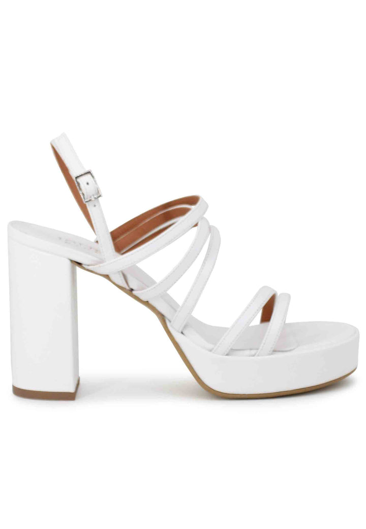 Spatarella Sandali Slingback Donna In Pelle Bianca Con Tacco Alto E Plateau