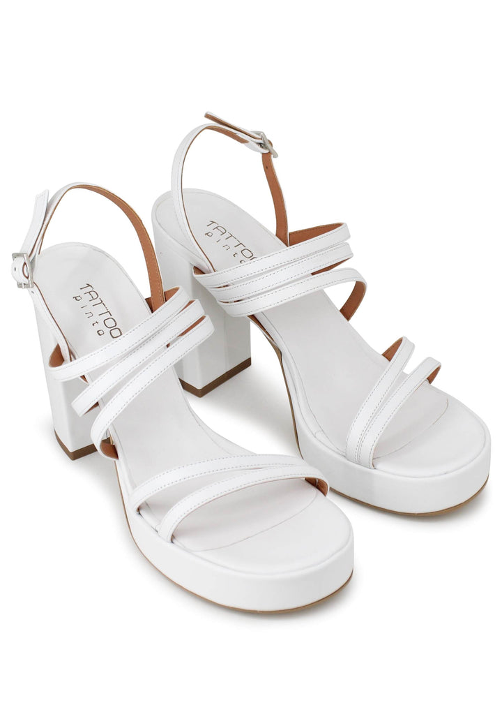 Spatarella Sandali Slingback Donna In Pelle Bianca Con Tacco Alto E Plateau
