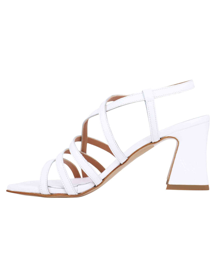Spatarella Sandali Slingback Donna In Pelle Bianca Con Tacco Alto E Punta Quadra