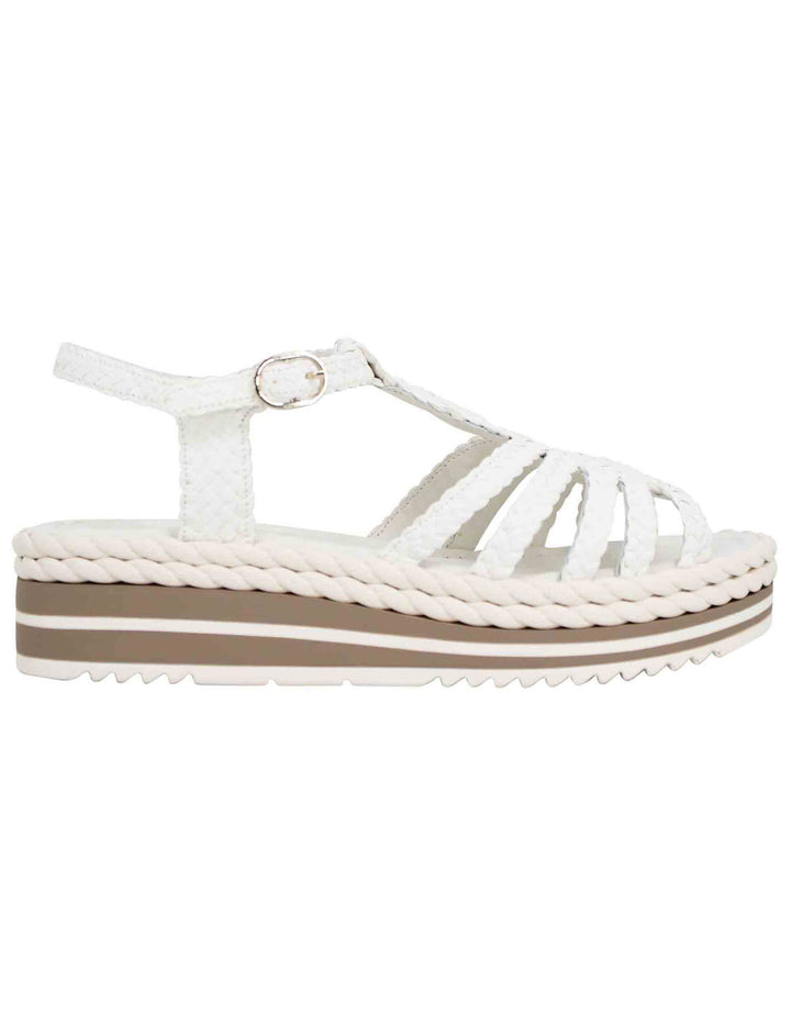 Spatarella Sandali Slingback Donna In Pelle Bianca Con Zeppa Bassa In Gomma