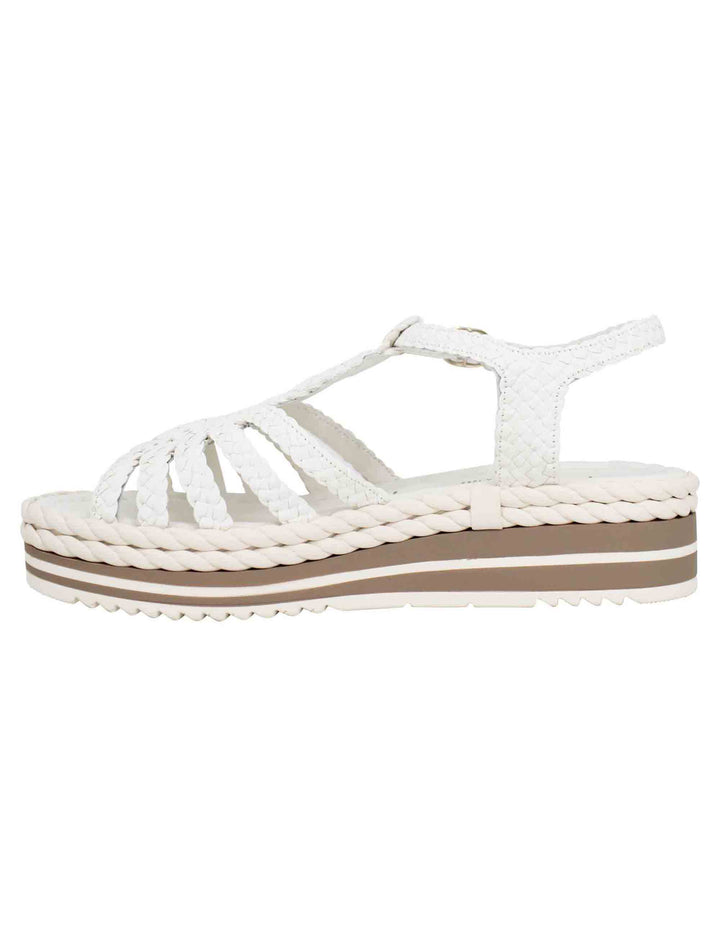 Spatarella Sandali Slingback Donna In Pelle Bianca Con Zeppa Bassa In Gomma