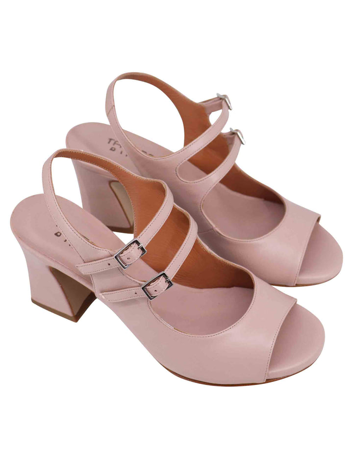 Spatarella Sandali Slingback Donna In Pelle Cipria Con Cinturini Punta Tonda E Tacco Alto