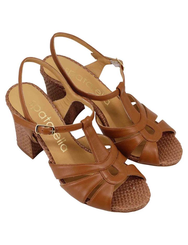 Spatarella Sandali Slingback Donna In Pelle Cuoio Con Tacco Alto