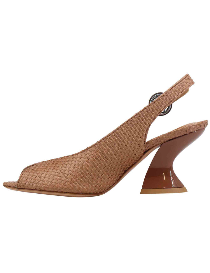 Spatarella Sandali Slingback Donna In Pelle Cuoio Con Tacco Alto