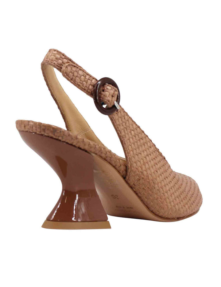 Spatarella Sandali Slingback Donna In Pelle Cuoio Con Tacco Alto