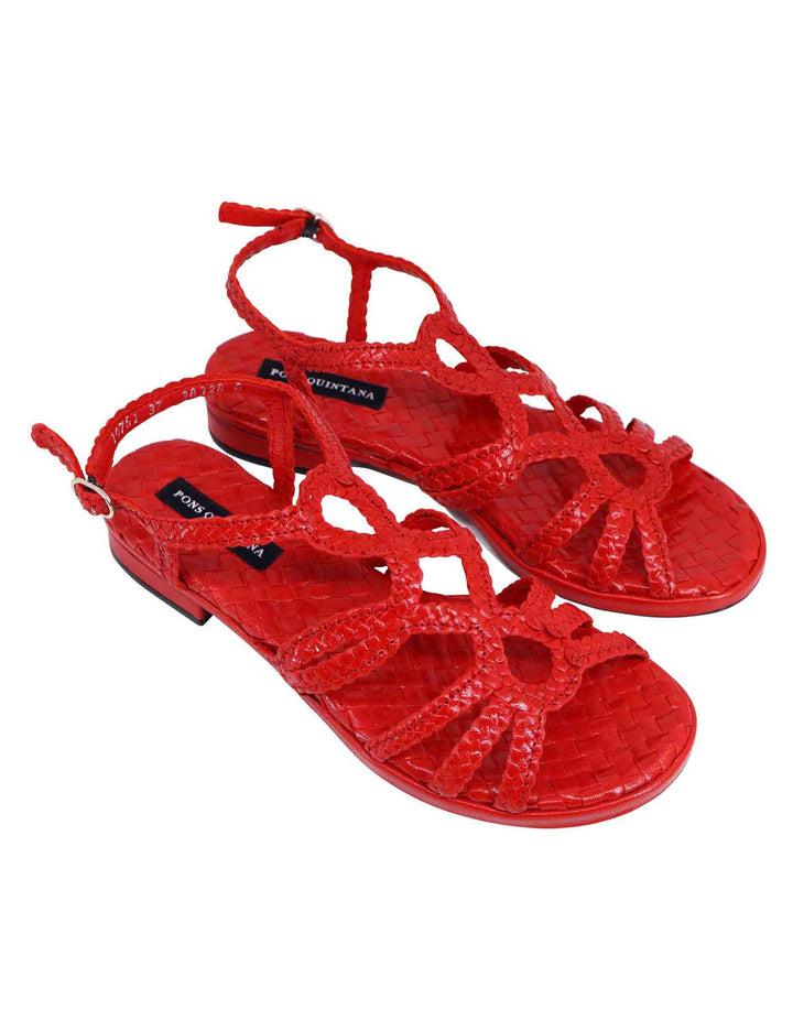 Spatarella Sandali Slingback Donna In Pelle Intrecciata Rossa Con Tacco Basso