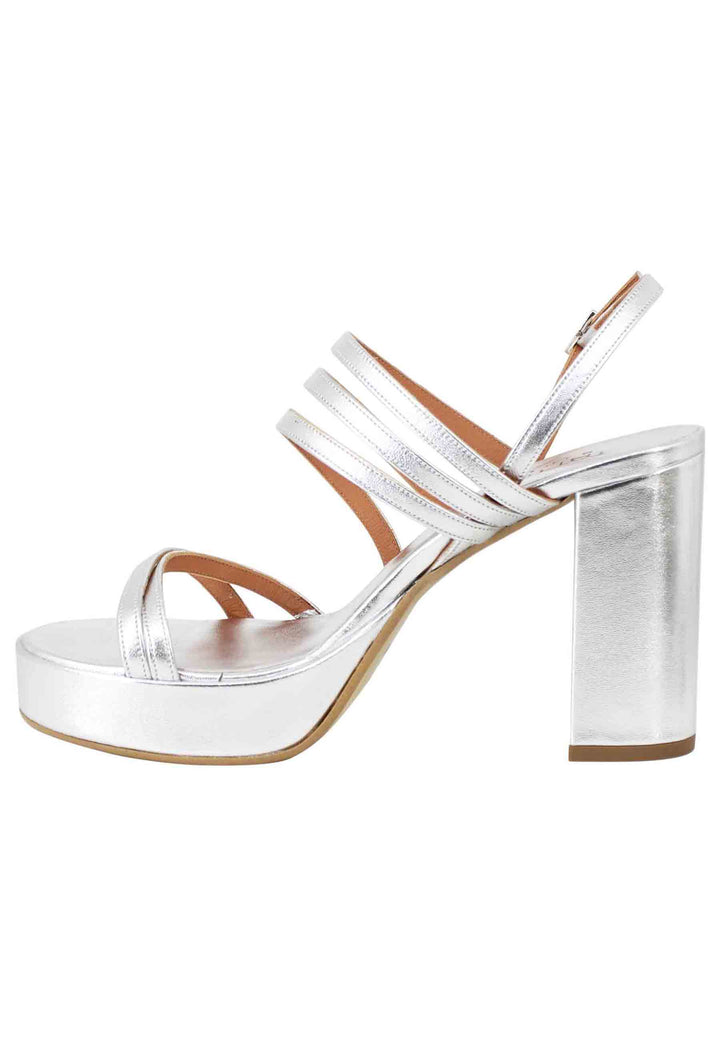 Spatarella Sandali Slingback Donna In Pelle Laminata Argento Con Tacco Alto E Plateau