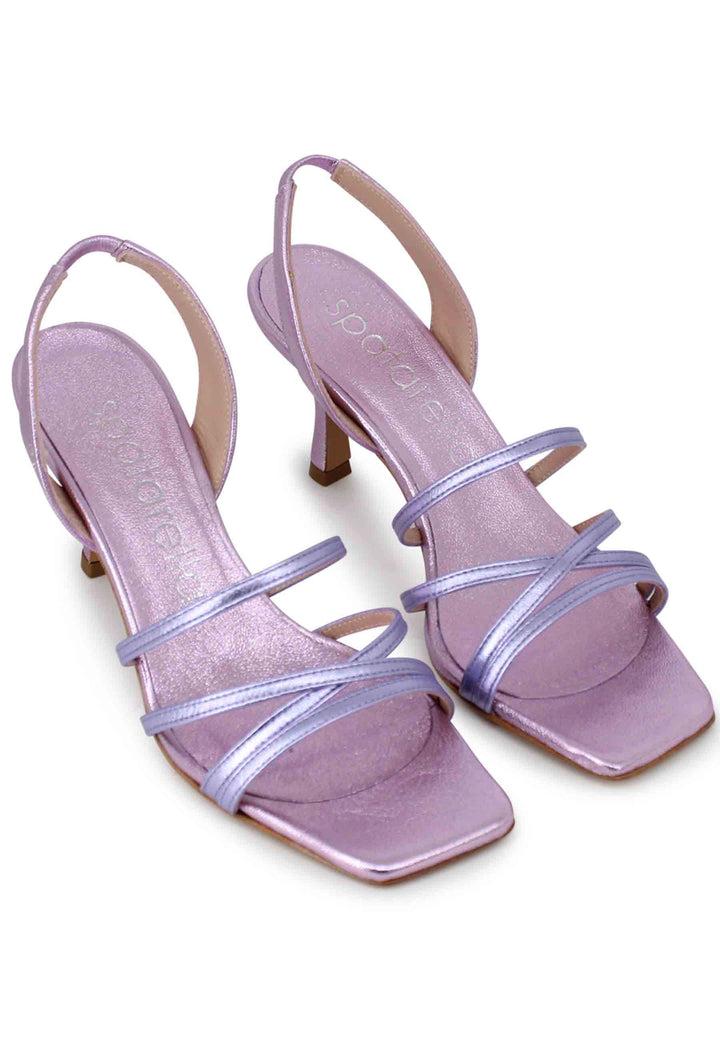 Spatarella Sandali Slingback Donna In Pelle Laminata Rosa Con Cinturini E Punta Quadra