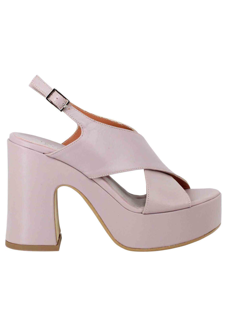 Spatarella Sandali Slingback Donna In Pelle Lilla Con Zeppa Alta