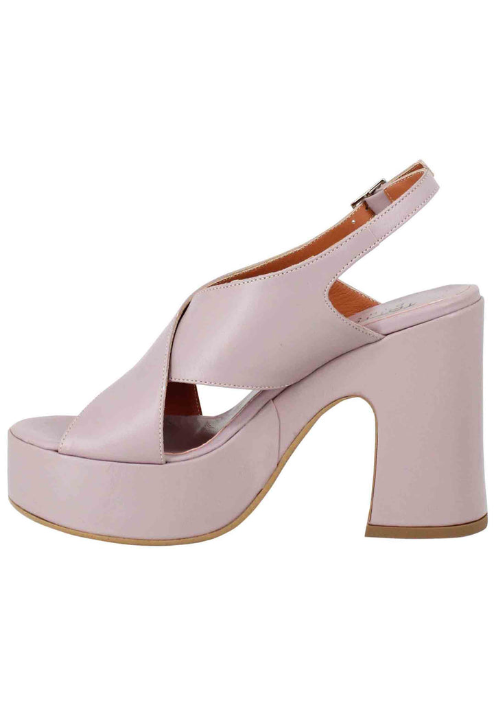 Spatarella Sandali Slingback Donna In Pelle Lilla Con Zeppa Alta