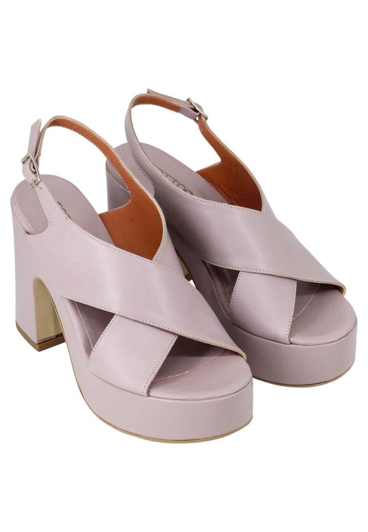 Spatarella Sandali Slingback Donna In Pelle Lilla Con Zeppa Alta