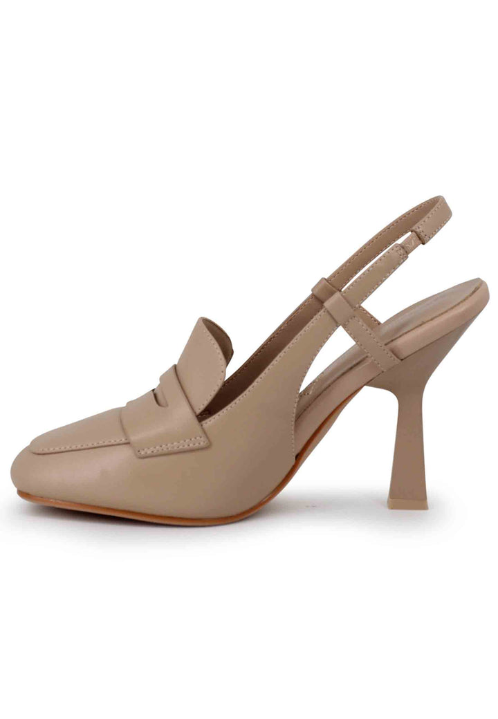 Spatarella Sandali Slingback Donna In Pelle Natutale Von Tacco Alto E Punta Quadra