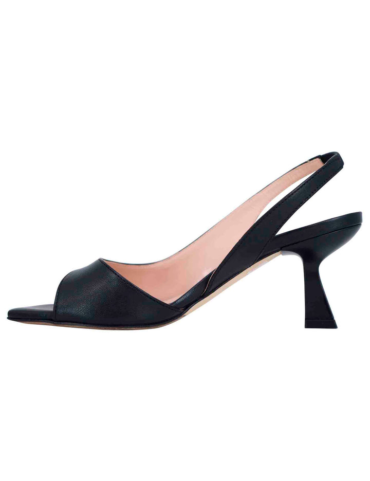 Spatarella Sandali Slingback Donna In Pelle Nera Con Punta Quadra