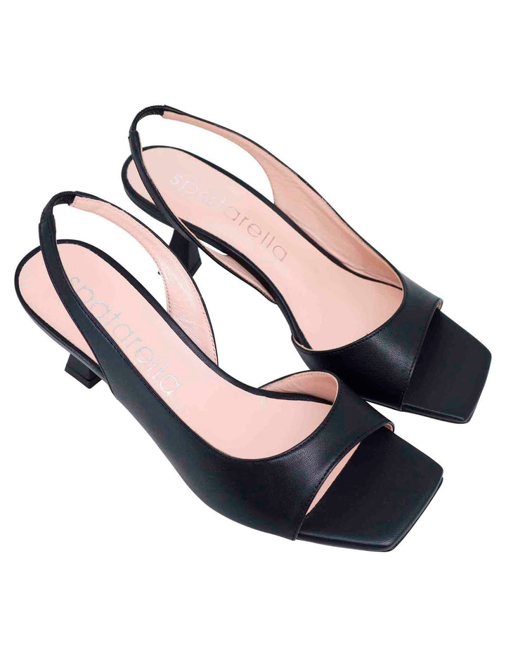 Spatarella Sandali Slingback Donna In Pelle Nera Con Punta Quadra